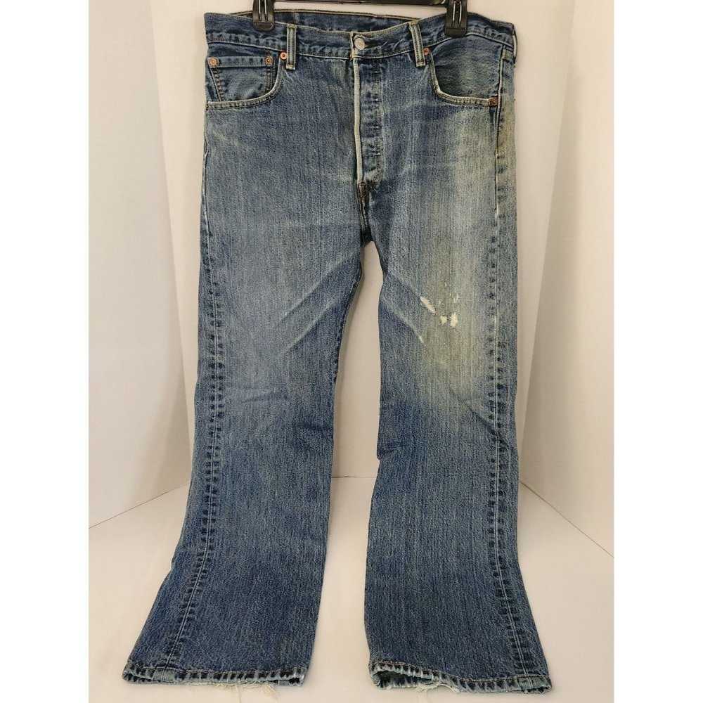 Levi's 501 36x32 Light Color Distressed Denim Blue Button Fly Fair Cond.